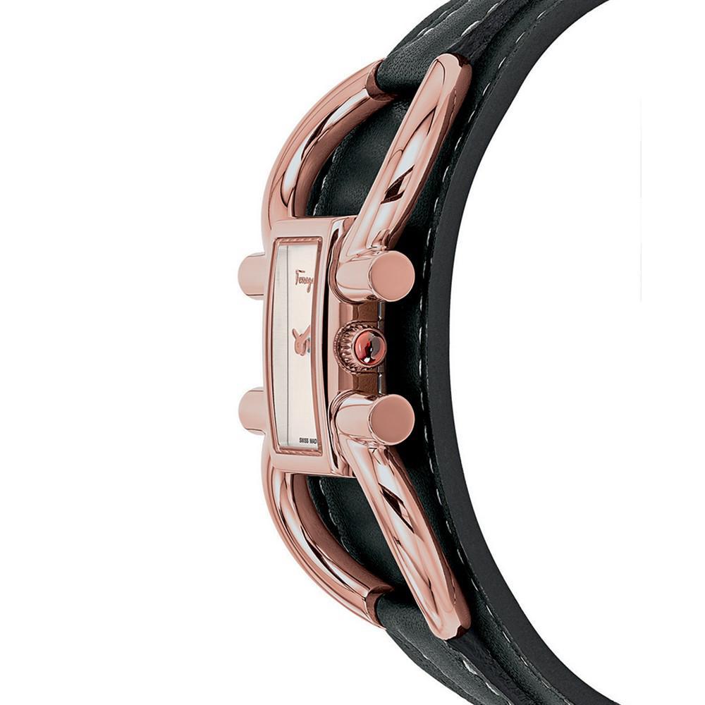 商品Salvatore Ferragamo|Ferragamo Women's Swiss Double Gancini Black Calf Leather Cuff Strap Watch 13x23mm,价格¥6632,第4张图片详细描述