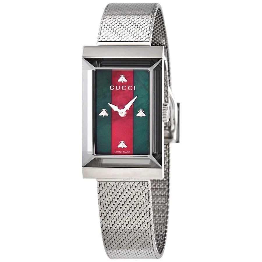 商品Gucci|Gucci G-Frame Quartz Green and Red Web Mother of Pearl Dial Ladies Watch YA147401,价格¥5920,第1张图片