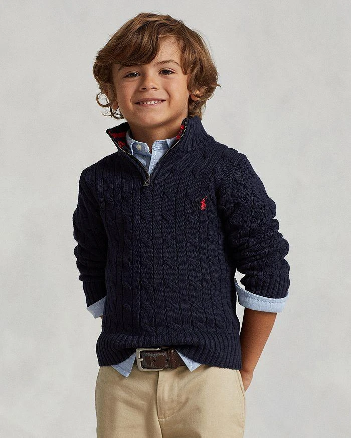 商品Ralph Lauren|Boys' Cable-Knit Cotton Quarter-Zip Sweater - Little Kid, Big Kid,价格¥325,第1张图片