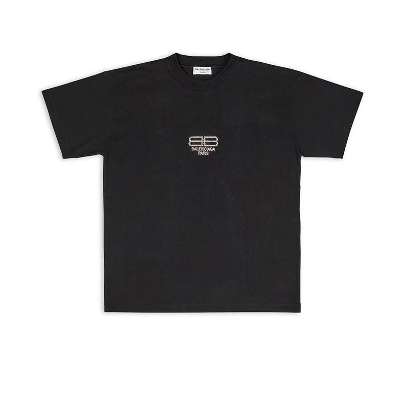 商品Balenciaga|【预售3-7天】Balenciaga/巴黎世家 22年秋冬  女士黑色纯棉镶莱茵石BB PARIS ICON短袖T恤612965TMVP21073,价格¥4198,第1张图片
