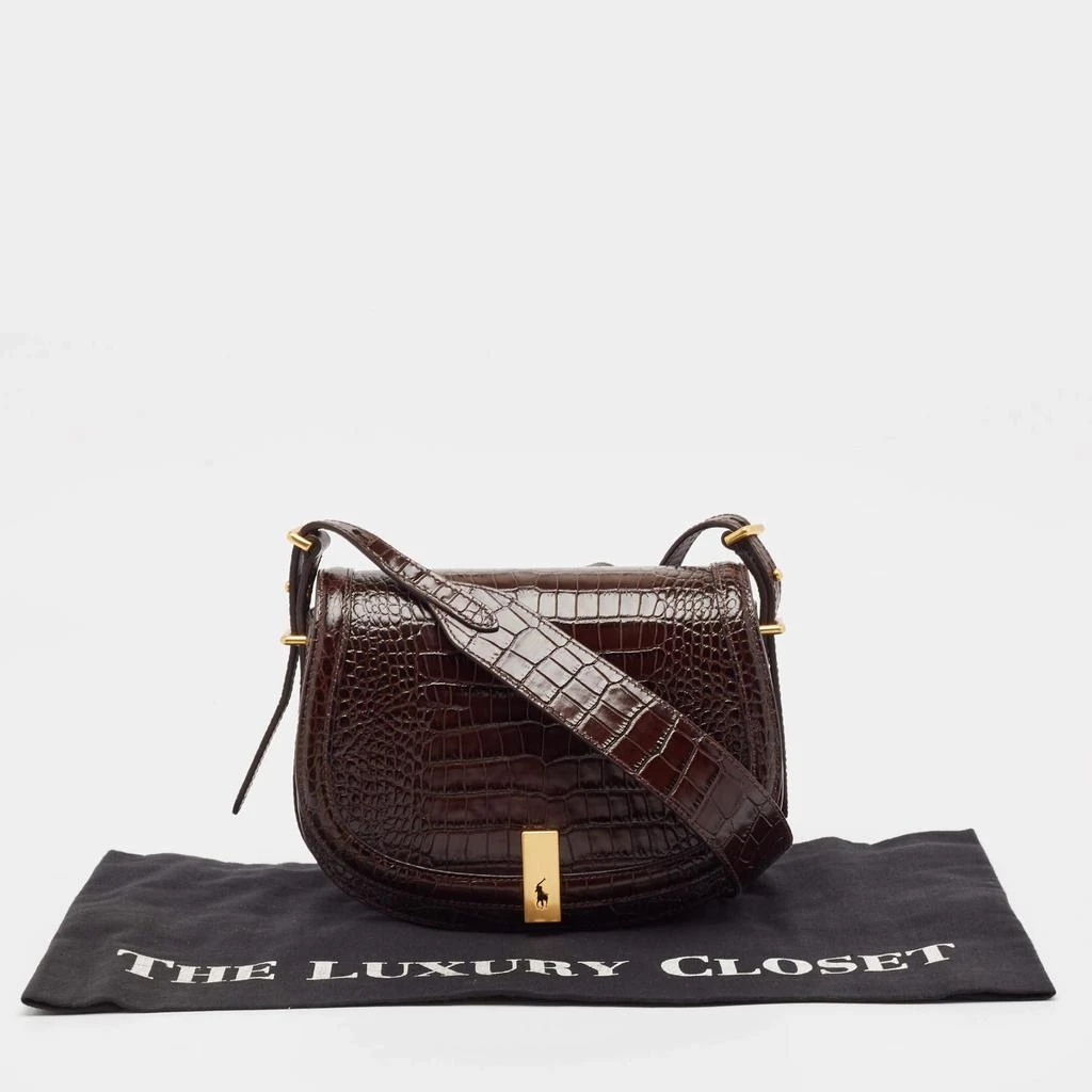 Polo Ralph Lauren Brown Croc Embossed Leather Saddle Crossbody Bag 商品