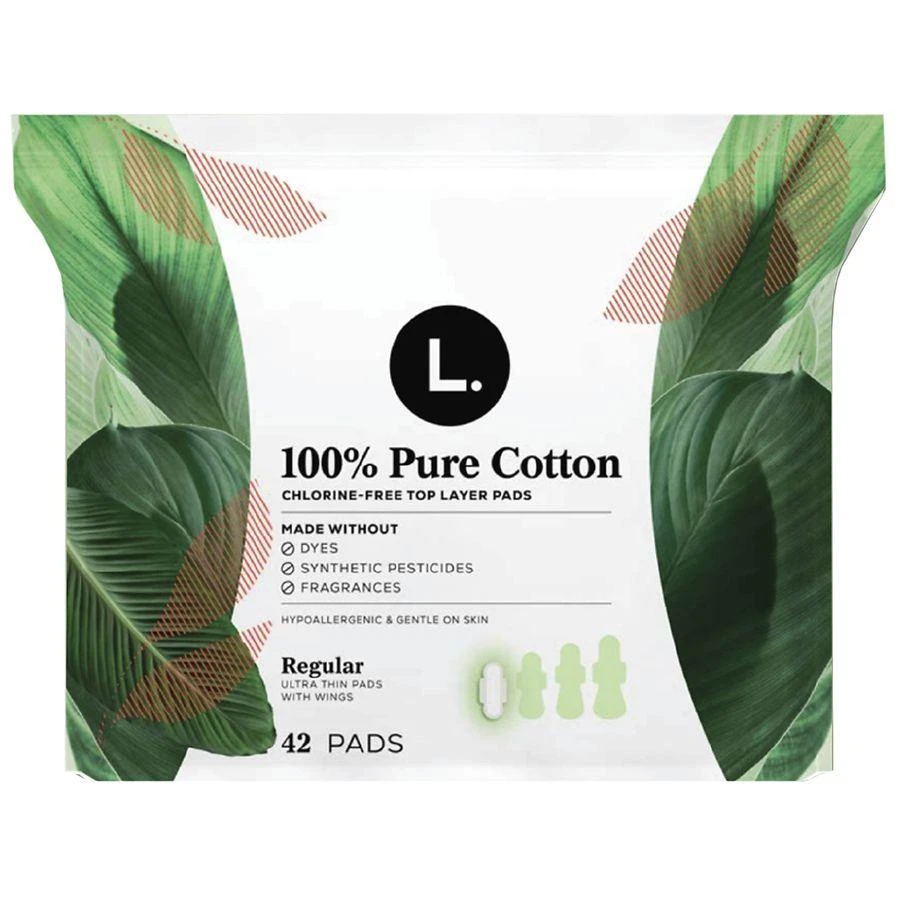 商品L.|Ultra Thin Pads for Women, 100% Pure Cotton Top Layer Pads with Wings Unscented, Regular,价格¥121,第1张图片详细描述