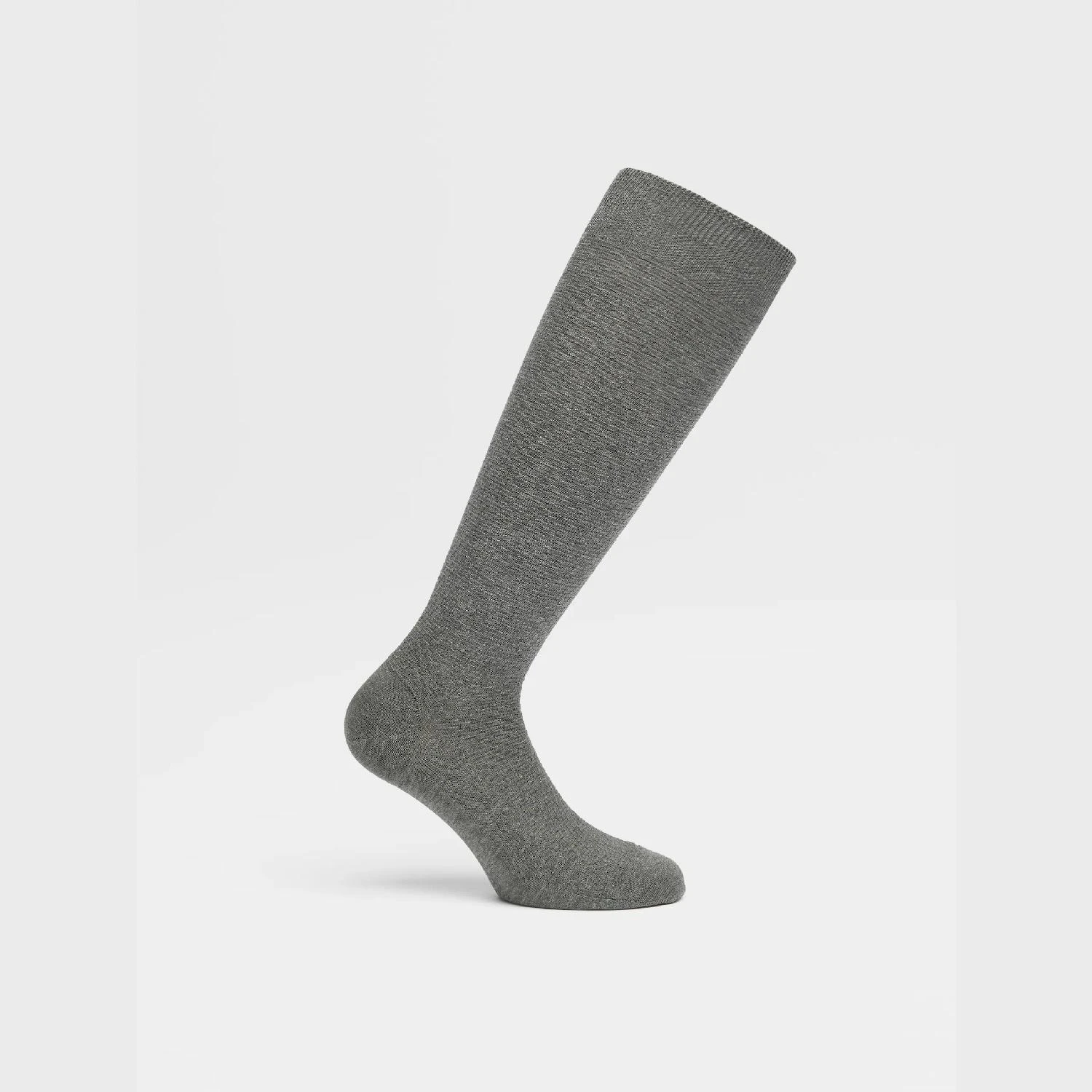 包邮包税【预售7天发货】 ZEGNA杰尼亚 23秋冬 男士 袜子 SLATE MÉLANGE LYOCELL BLEND TEXTURED MID CALF SOCKS N5V40-580-022 商品