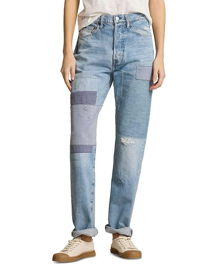 商品Ralph Lauren|High Rise Patchwork Straight Jeans in Blue,价格¥660,第1张图片