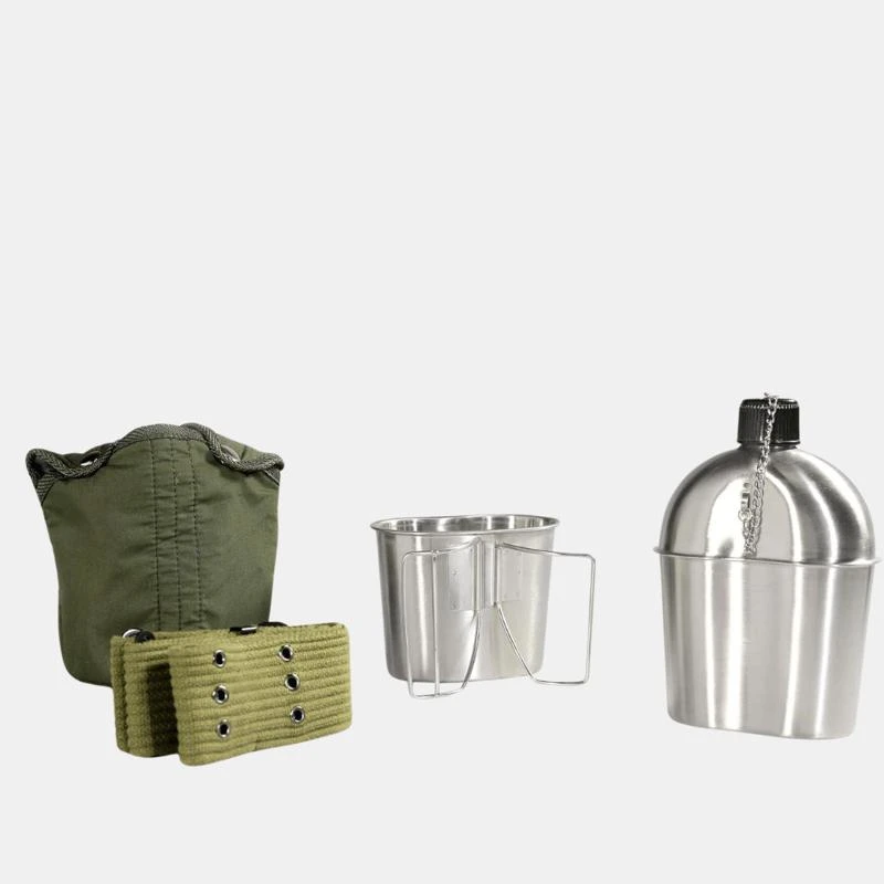 商品Vigor|High Quality Stainless Steel Canteen Military With Cup And Green Nylon Cover Waist Belt For Camping Hiking Climbing 1 BOTTLE,价格¥195,第1张图片
