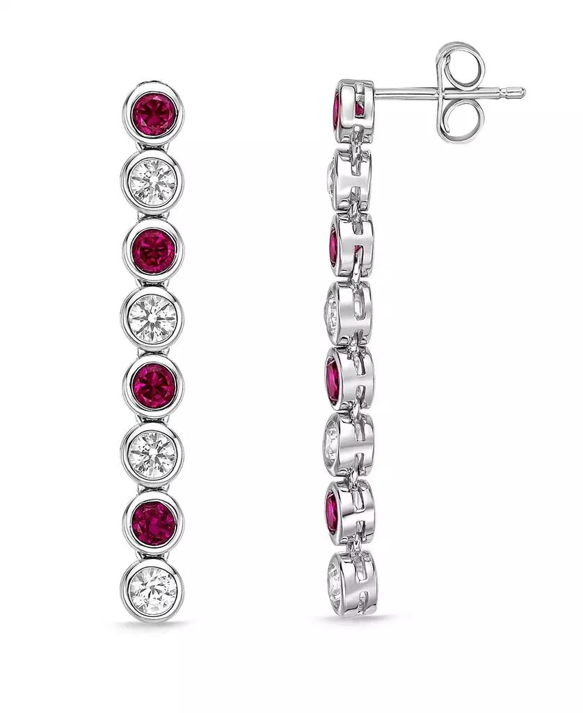 商品Macy's|Sterling Silver Elegant Alternating Lab Grown Red Ruby and Lab Grown White Sapphire Round Bezel Set Drop Earrings,价格¥561,第1张图片