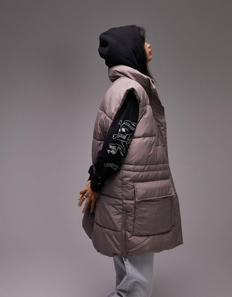 Topshop mid length puffer gilet in taupe商品第3张图片规格展示