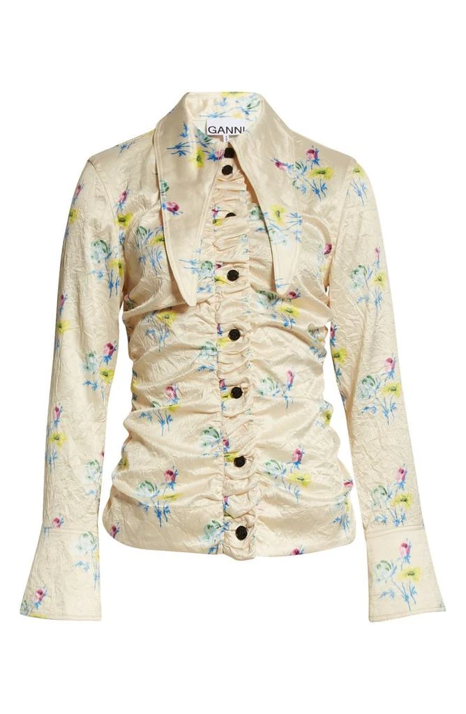 商品Ganni|Floral Print Ruched Crinkled Satin Shirt,价格¥878,第5张图片详细描述