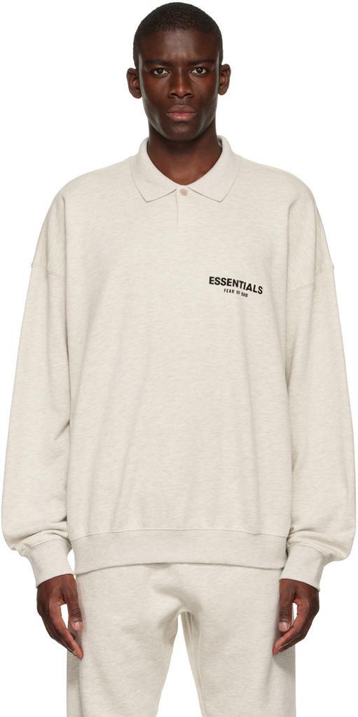 商品Essentials|灰白色棉质长袖 Polo 衫,价格¥536,第1张图片