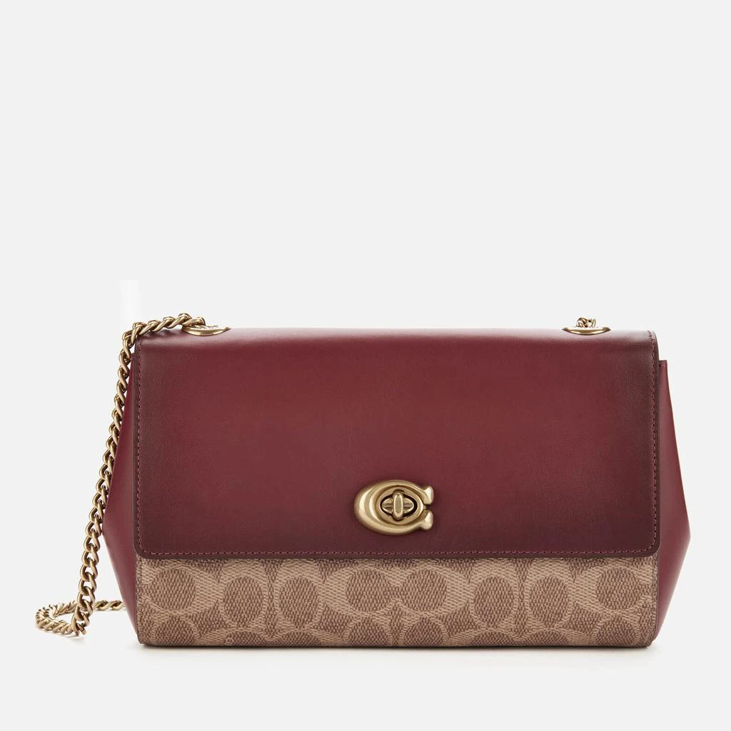 商品Coach|Coach Women's Coated Canvas Signature Cam Chain Crossbody Clutch - Tan Deep Red,价格¥2012,第1张图片