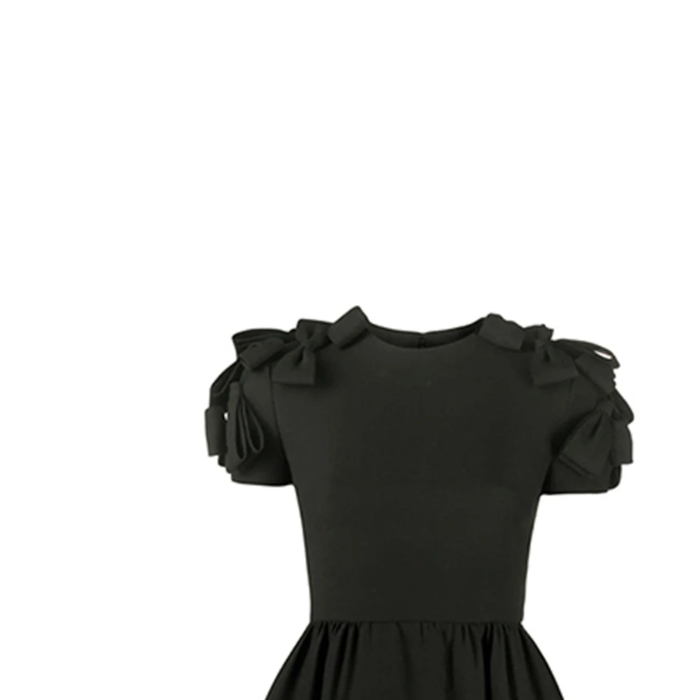 商品[国内直发] Valentino|华伦天奴 蝴蝶结缀饰中长款短袖连衣裙 女款 黑色,价格¥12641,第5张图片详细描述