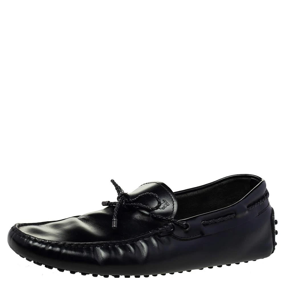 商品[二手商品] Tod's|Tod's Black Leather Bow Slip-On Loafers Size 44,价格¥2177,第1张图片