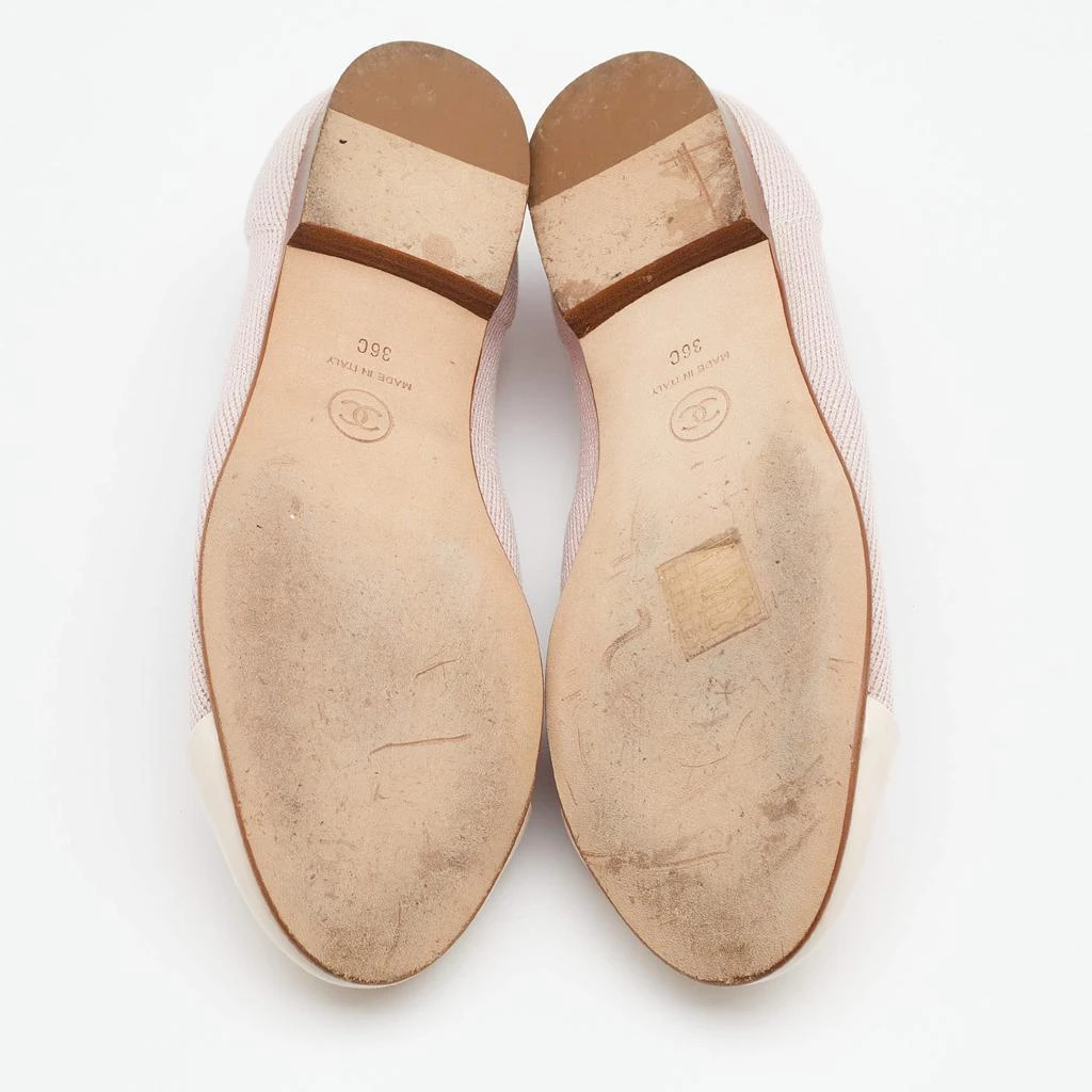 Chanel Pink Knit Fabric and Patent Leather CC Cap Toe Ballet Flats Size 36 商品