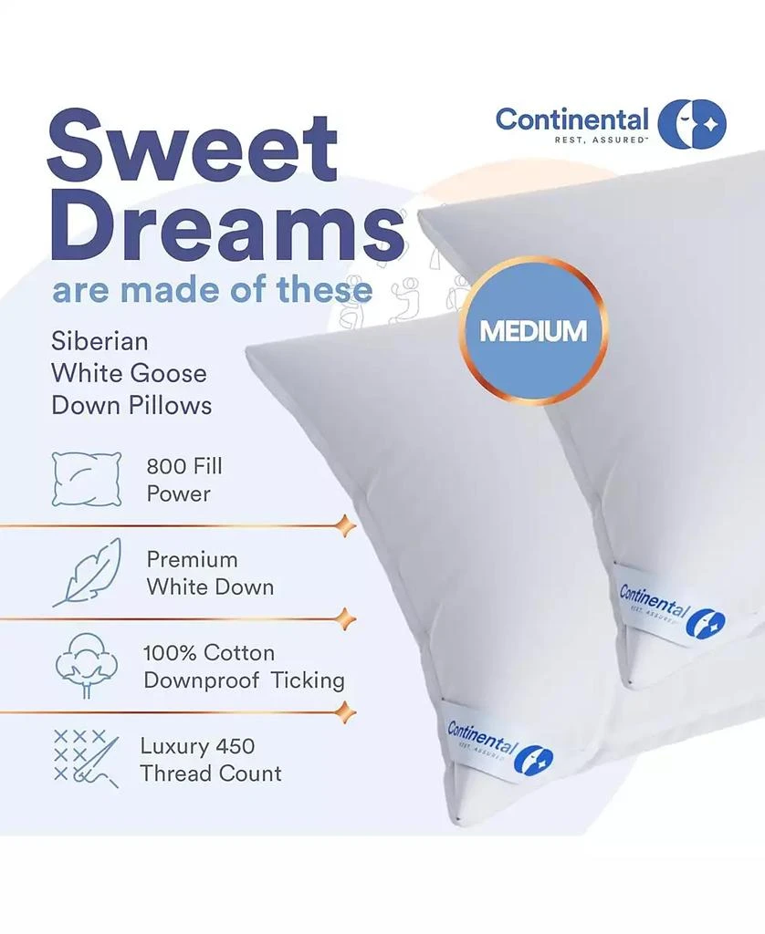 商品Continental Bedding|Siberian Luxury Down Pillows King Size Pack of 1 - 800 FP Medium,价格¥2467,第3张图片详细描述