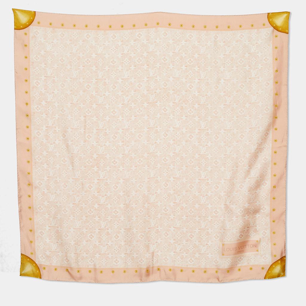 Louis Vuitton Pale Pink & Gold Monogram Print Silk Scarf商品第1张图片规格展示