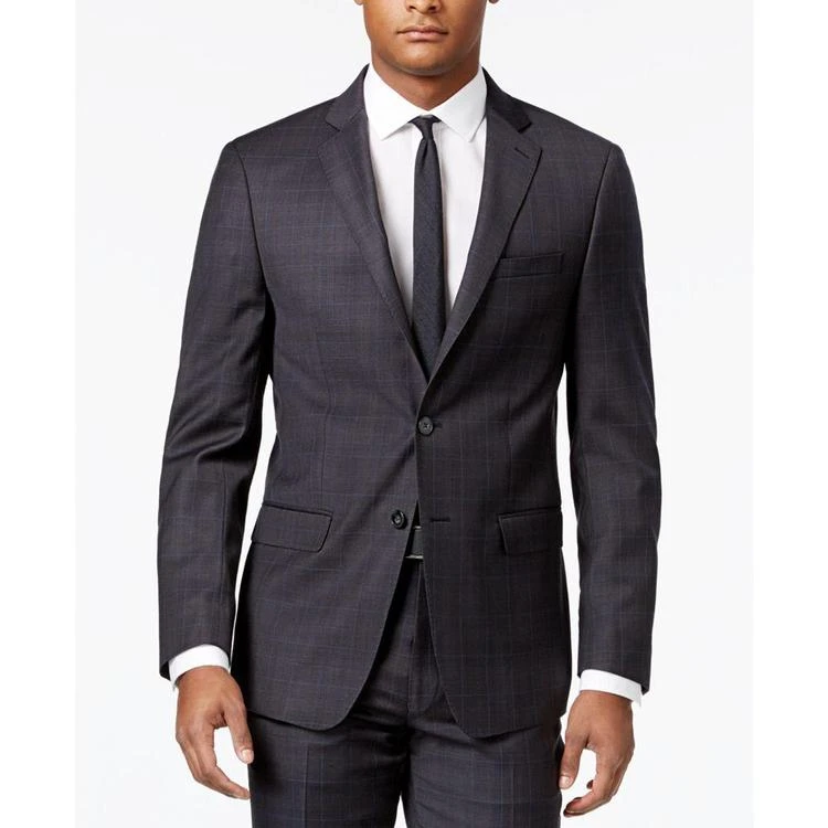 商品Calvin Klein|X-Fit Men's Charcoal/Dark Brown/Blue Windowpane Slim Fit Suit,价格¥1454,第4张图片详细描述