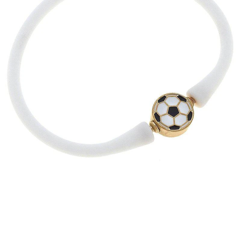 商品Canvas Style|Enamel Soccer Ball Silicone Bali Bracelet In White,价格¥213,第1张图片