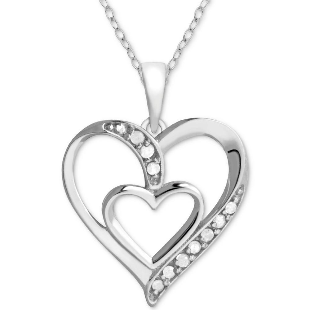 商品Macy's|Diamond Double Heart 18" Pendant Necklace (1/10 ct. t.w.) in Sterling Silver,价格¥717,第1张图片