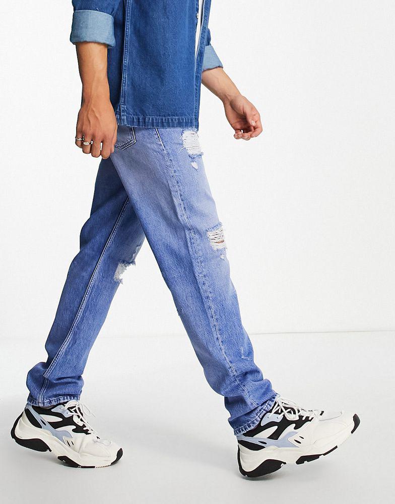 商品Tommy Hilfiger|Tommy Jeans Ethan relaxed straight fit heavy distressed jeans in light wash,价格¥406,第5张图片详细描述