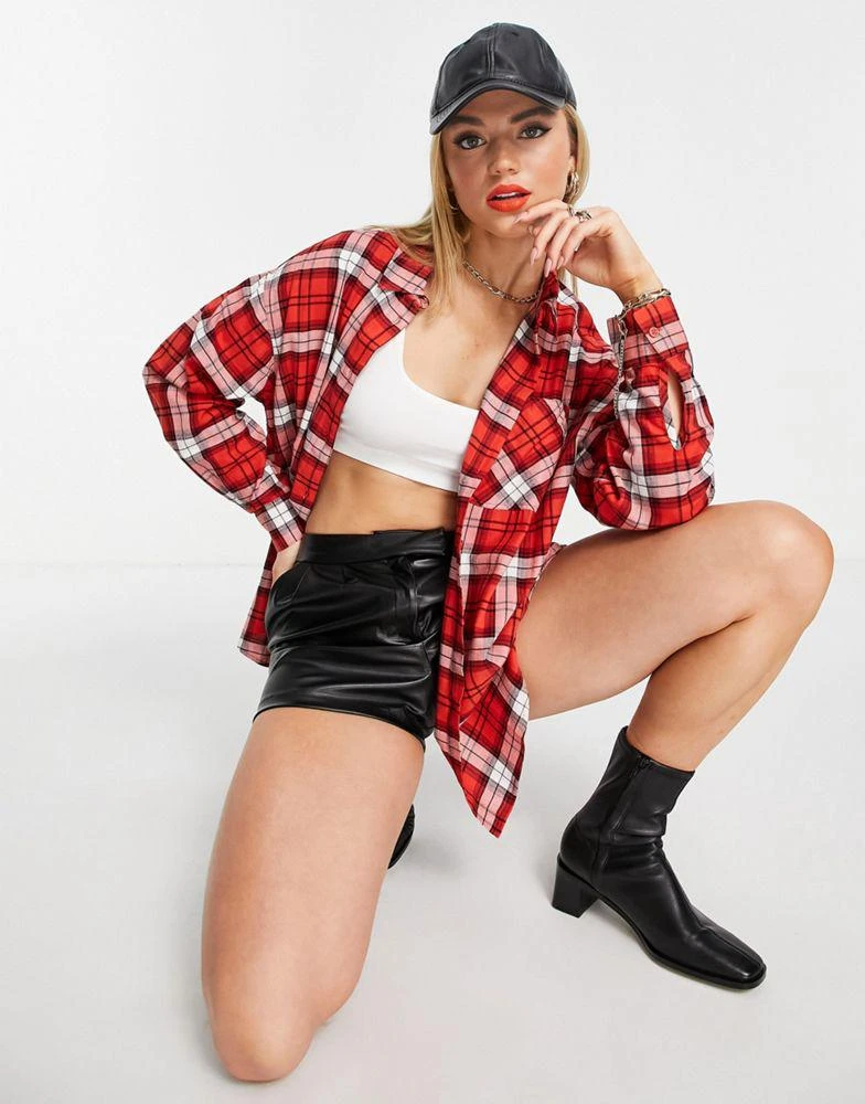 商品ASOS|ASOS DESIGN long sleeve boyfriend shirt in red and white check,价格¥91,第3张图片详细描述