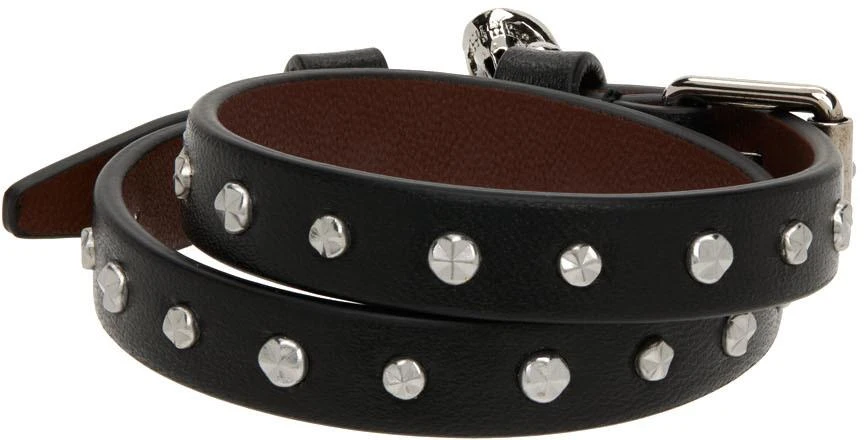 商品Alexander McQueen|Black & Silver Double Wrap Studded Skull Bracelet,价格¥1996,第4张图片详细描述