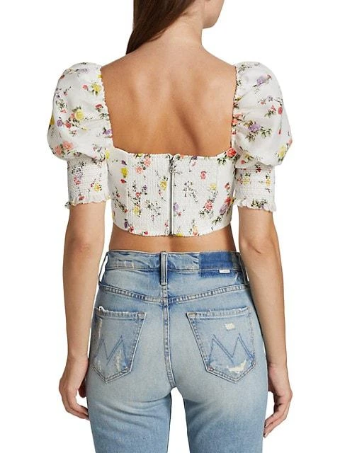 商品Alice + Olivia|Audie Floral Puff-Sleeve Corset Top,价格¥797,第5张图片详细描述