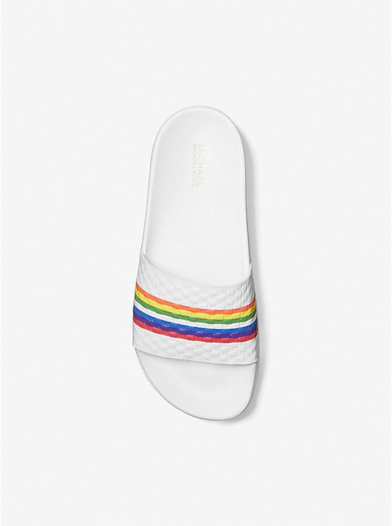 Tyra Rainbow Stripe Embossed Leather Slide Sandal商品第3张图片规格展示
