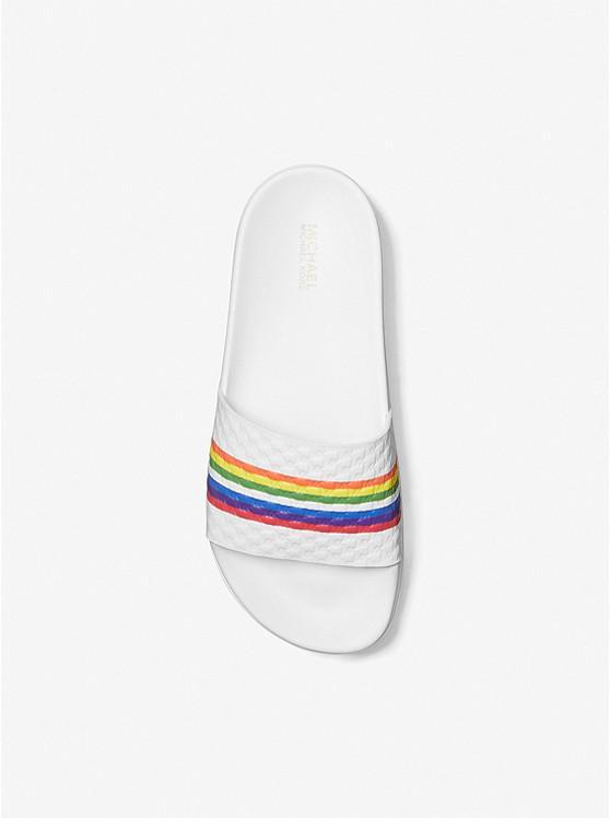 商品Michael Kors|Tyra Rainbow Stripe Embossed Leather Slide Sandal,价格¥363,第5张图片详细描述