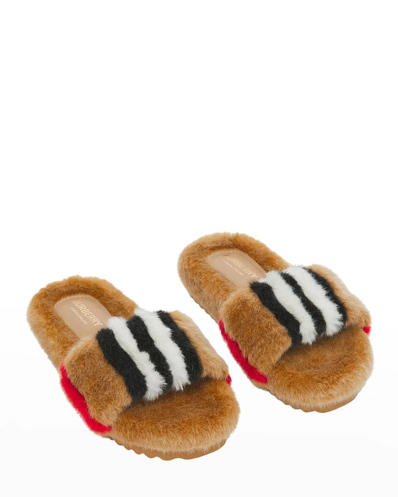 商品Burberry|Kid's Hockley Icon Stripe Faux Fur Slides, Size Kid/Toddlers,价格¥1571,第5张图片详细描述