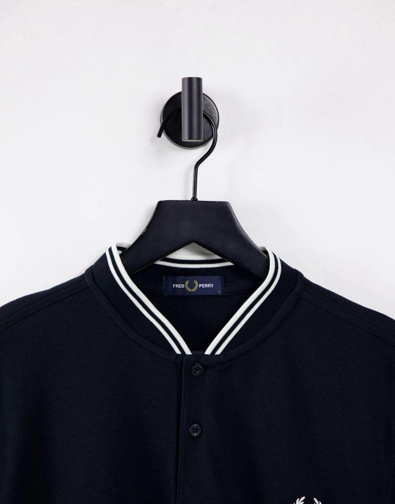 商品Fred Perry|Fred Perry bomber collar pique polo shirt in black,价格¥370,第3张图片详细描述