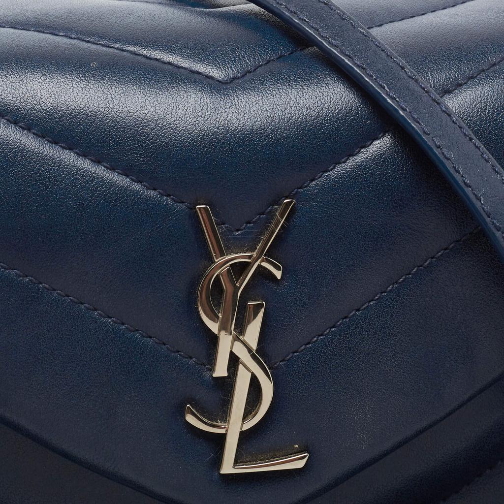 Saint Laurent Navy Blue Matelassé Leather Toy Loulou Crossbody Bag商品第5张图片规格展示