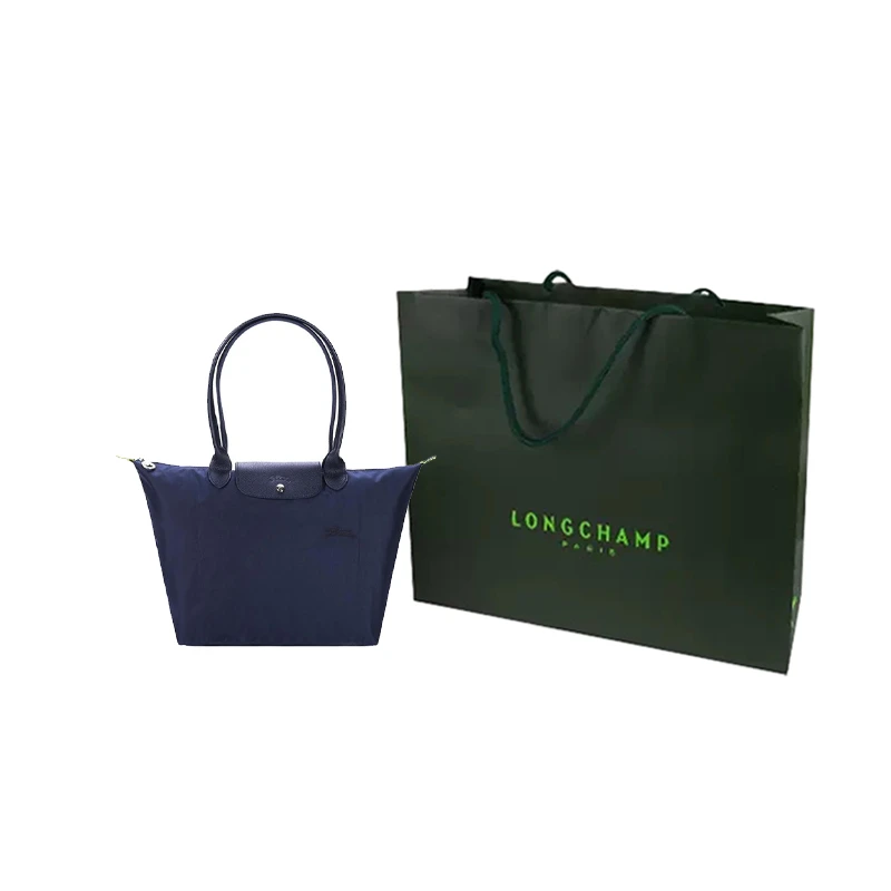 商品[国内直发] Longchamp|珑骧 Le Pliage Green系列 品牌刺绣标志帆布拼皮帆布包手提单肩包 大号 女款 海军蓝色,价格¥1251,第8张图片详细描述