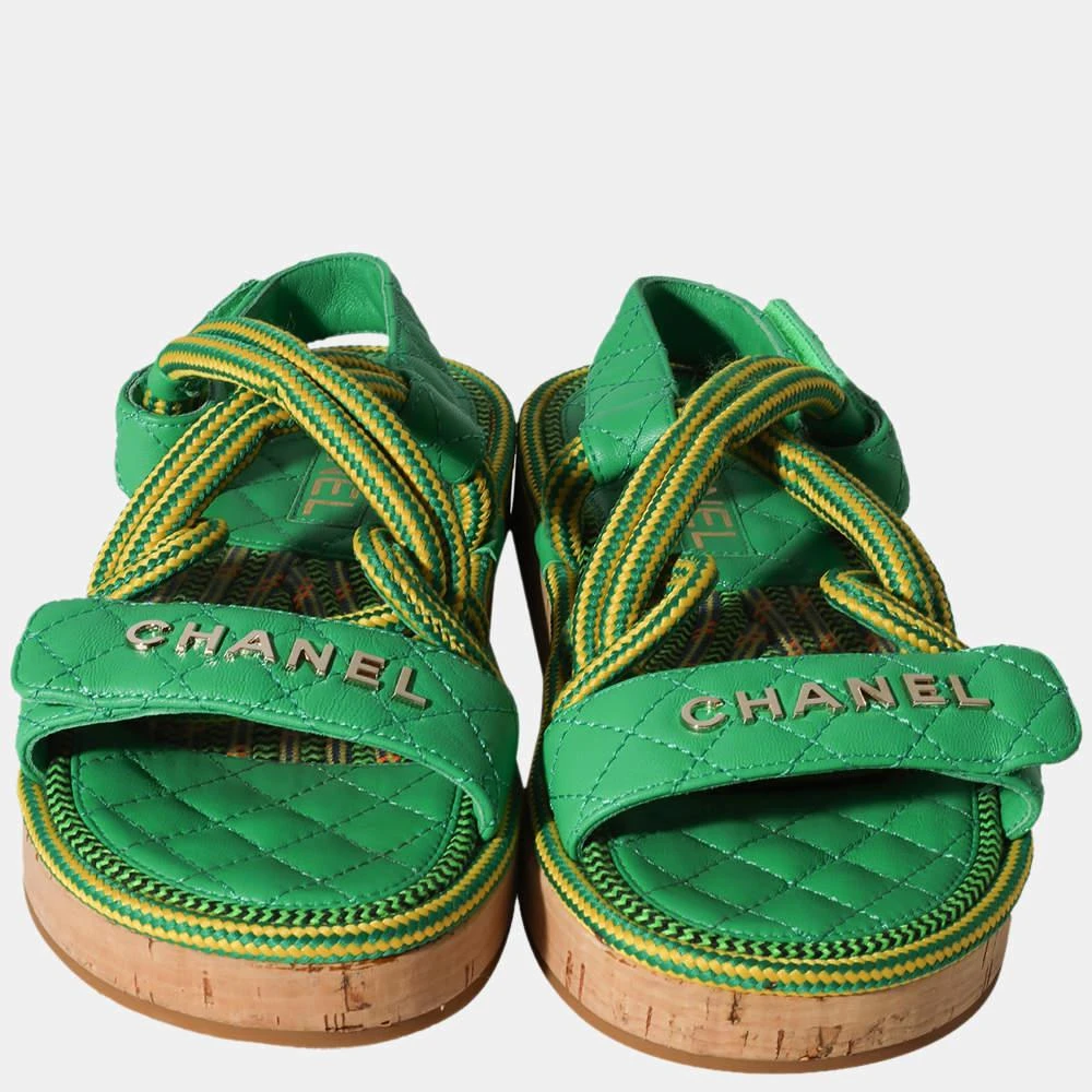 商品[二手商品] Chanel|Chanel Green/Yellow Cord & Lambskin Sandals EU 36,价格¥6791,第3张图片详细描述