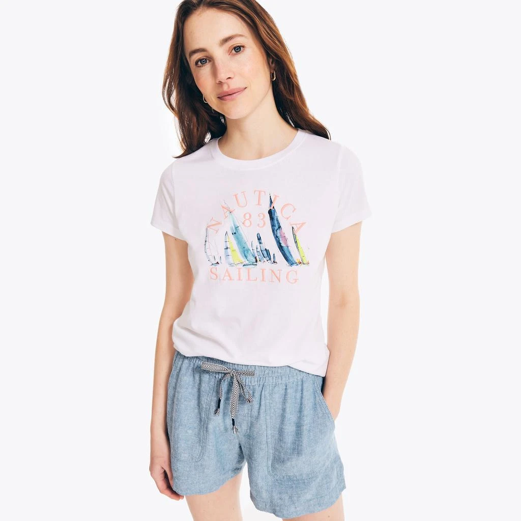 商品Nautica|Nautica Womens Sustainably Crafted Embroidered Sailboat Graphic T-Shirt,价格¥81,第1张图片