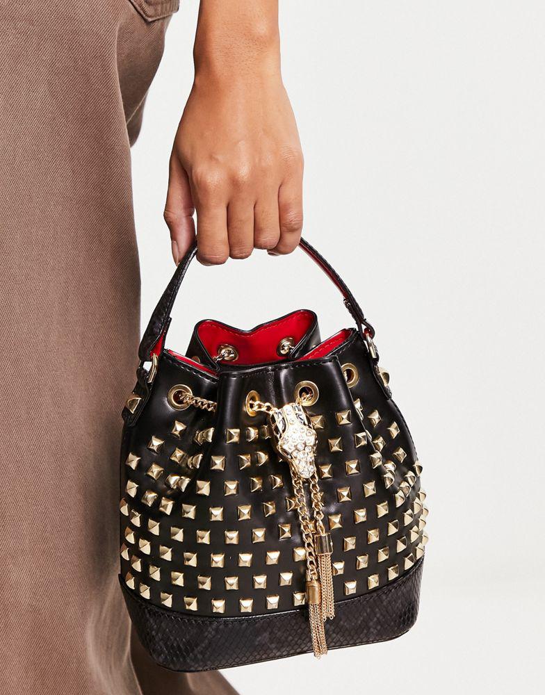 ALDO Elbentariel bucket bag with studs in black商品第4张图片规格展示