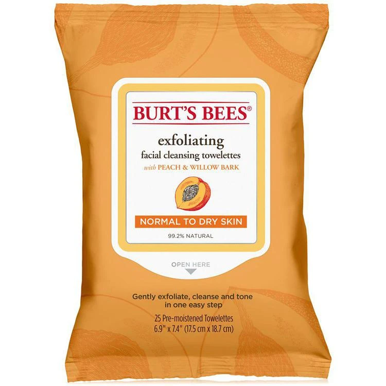 商品Burt's Bees|蜜桃柳皮去角质面部清洁湿巾 - 25片装,价格¥46,第1张图片