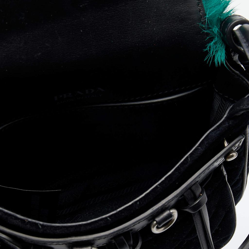 Prada Black/Green Calf Hair And Quilted Velvet Small Corsaire Shoulder Bag商品第8张图片规格展示