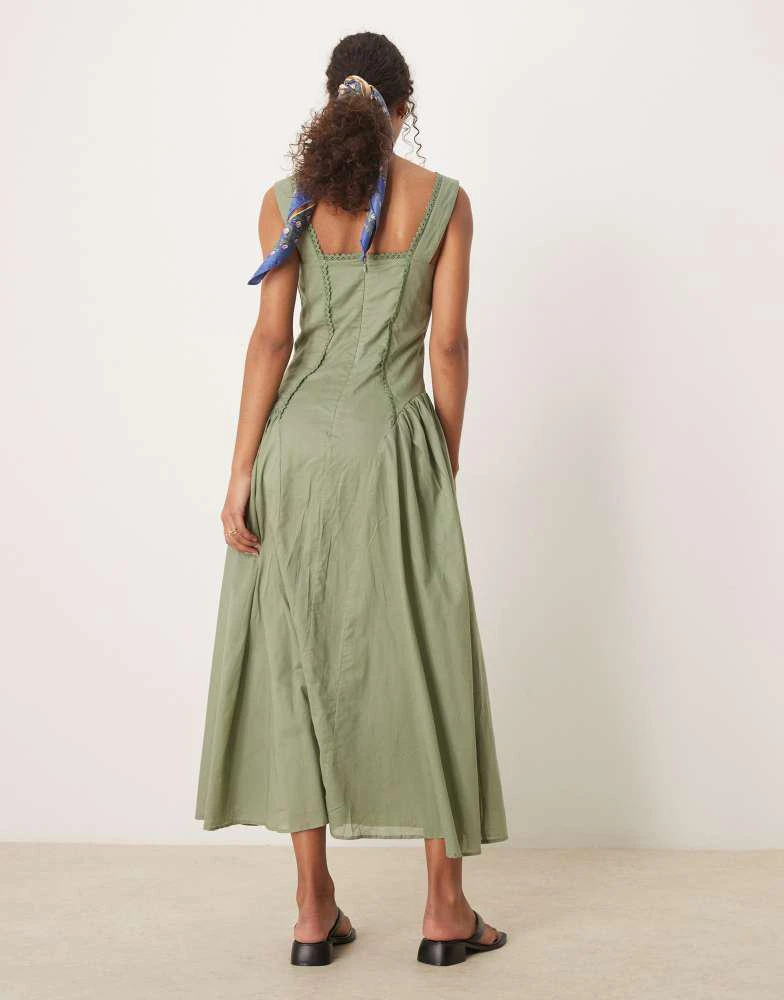 商品ASOS|ASOS DESIGN prairie square neck midaxi dress with dropped waist in khaki,价格¥358,第2张图片详细描述