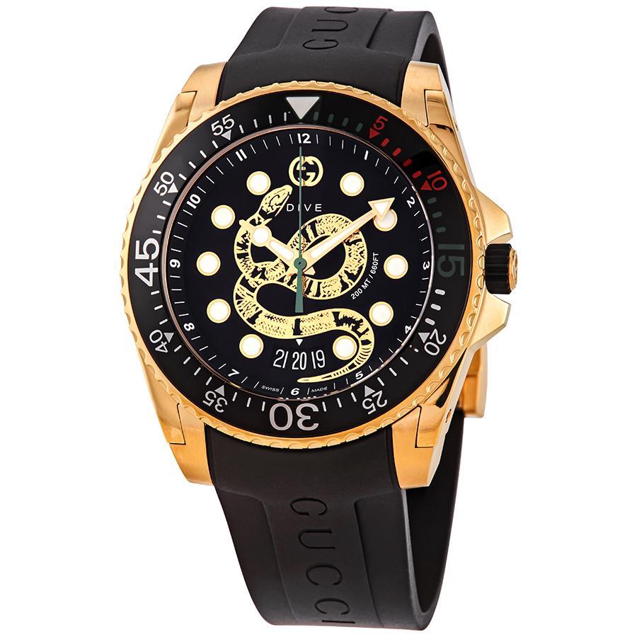 商品[二手商品] Gucci|Pre-owned Gucci Dive Black (Serpentine Motif) Dial Mens Watch YA136219,价格¥7900,第1张图片