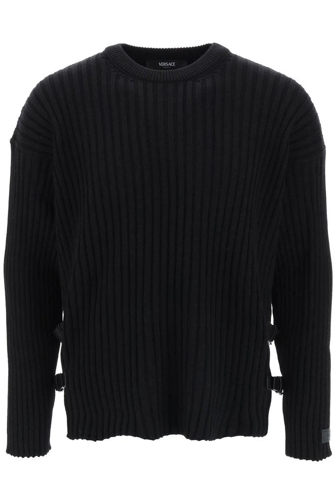 商品Versace|ribbed-knit sweater with leather straps,价格¥2982,第1张图片