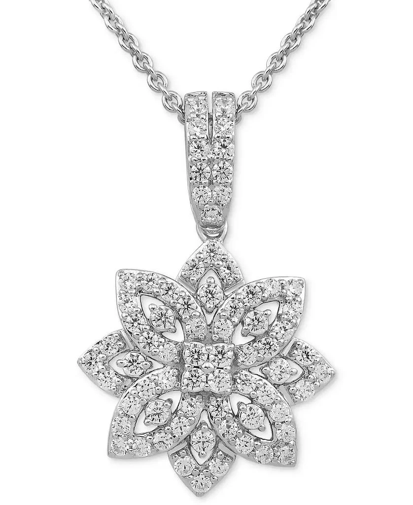 商品Macy's|Diamond Flower Cluster 18" Pendant Necklace (1/2 ct. t.w.) in Sterling Silver,价格¥2076,第1张图片