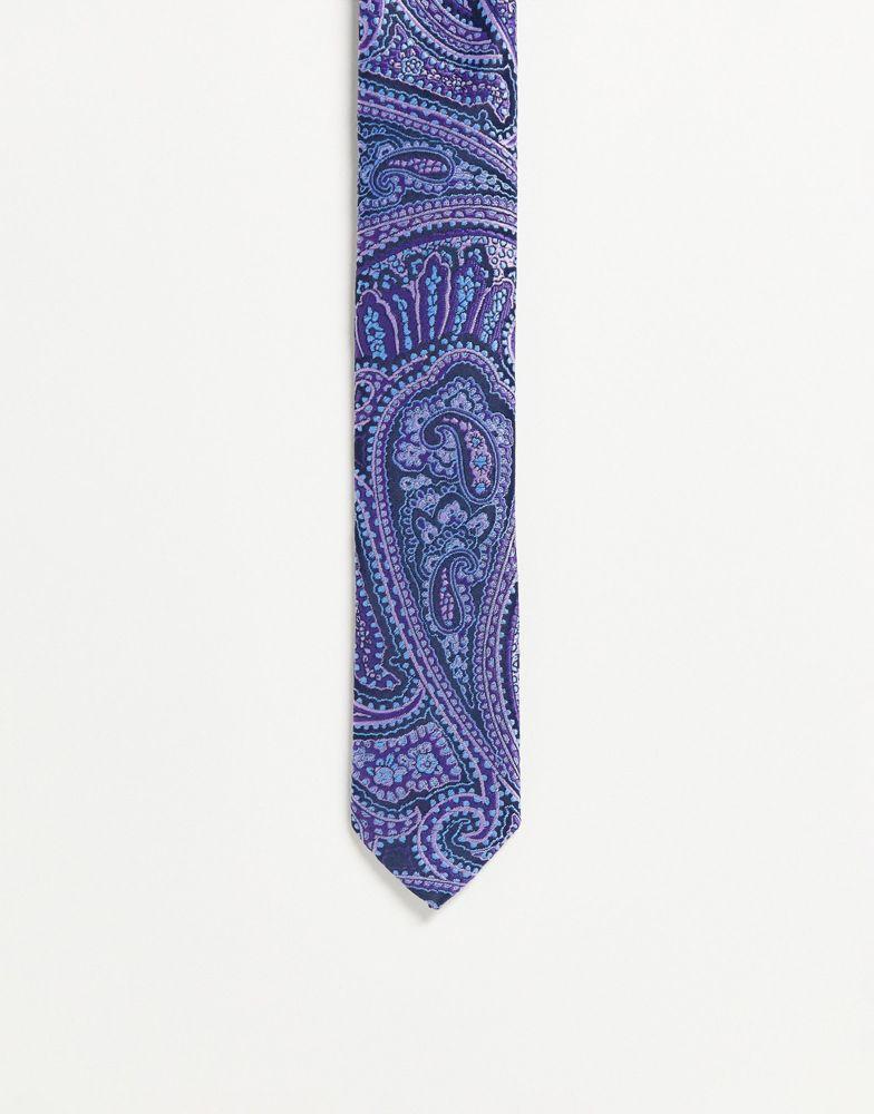 ASOS DESIGN skinny tie in navy and purple paisley商品第1张图片规格展示