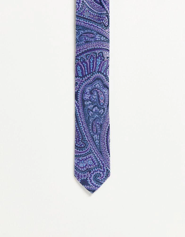 商品ASOS|ASOS DESIGN skinny tie in navy and purple paisley,价格¥67,第1张图片