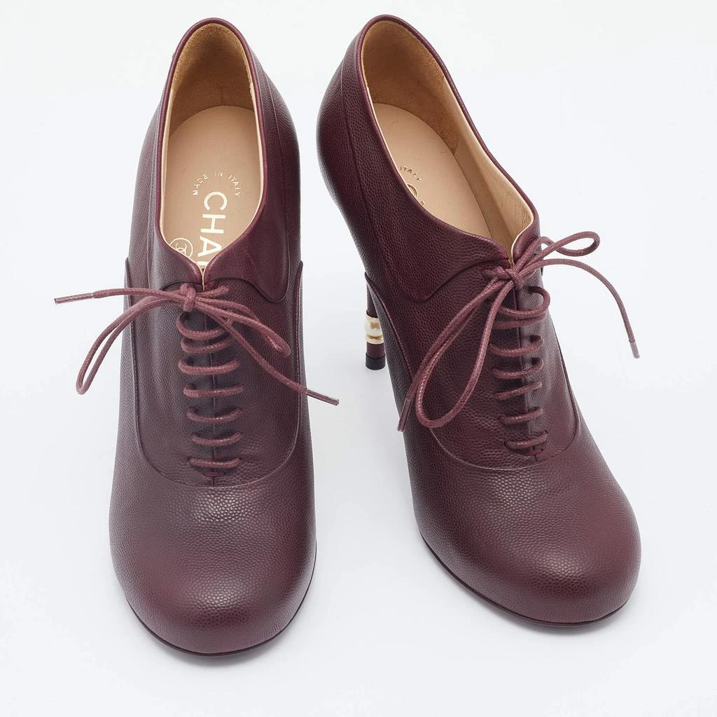 商品[二手商品] Chanel|Chanel Burgundy Leather CC Lace Up Booties Size 38,价格¥2661,第4张图片详细描述