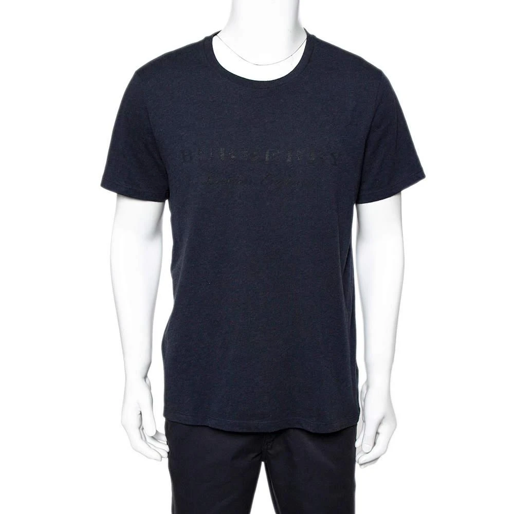 商品[二手商品] Burberry|Burberry Navy Blue Cotton Knit Logo Printed Crewneck T-Shirt XL,价格¥818,第1张图片