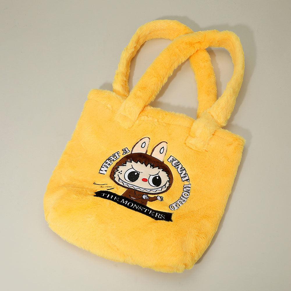 Monster Bunny Character Embroidered Faux Fur Plush Tote Bag image 2