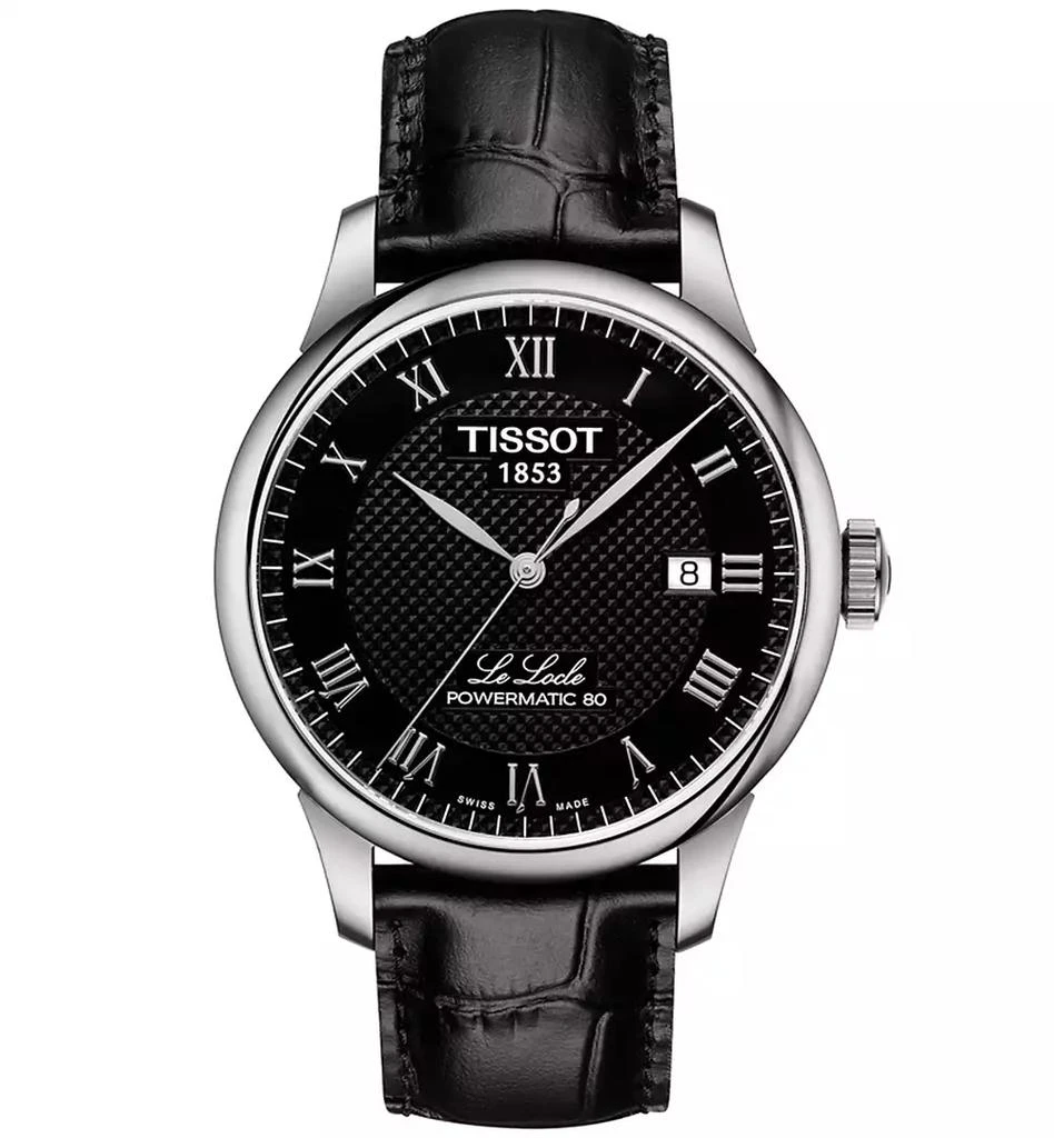 商品Tissot|Men's Swiss Automatic T-Classic Le Locle Powermatic 80 Black Leather Strap Watch 39.3mm,价格¥4772,第1张图片