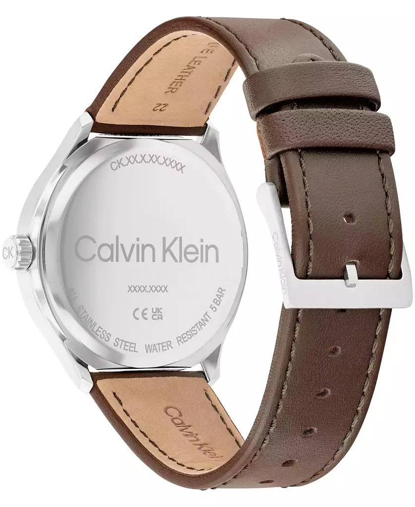 商品Calvin Klein|Men's 3H Quartz Brown Leather Strap Watch 43mm,价格¥638,第3张图片详细描述