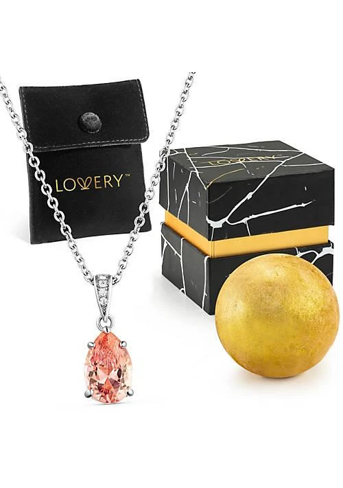 商品Lovery|Sterling Silver Necklace With Peach Tear Drop Pendant Pouch Bath Bomb Gift Box,价格¥480,第1张图片