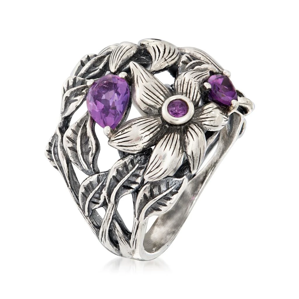 商品Ross-Simons|Ross-Simons Amethyst Openwork Flower Ring in Sterling Silver,价格¥787,第3张图片详细描述